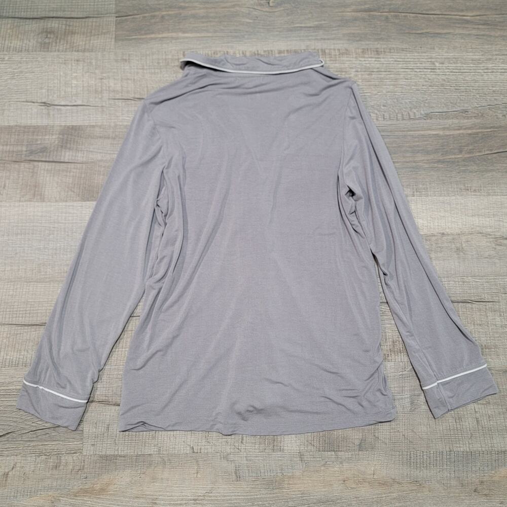Barefoot Dreams Luxe Milk Jersey Piped Pajama PJ Button Up Shirt XS Gray Top - Picture 2 of 7